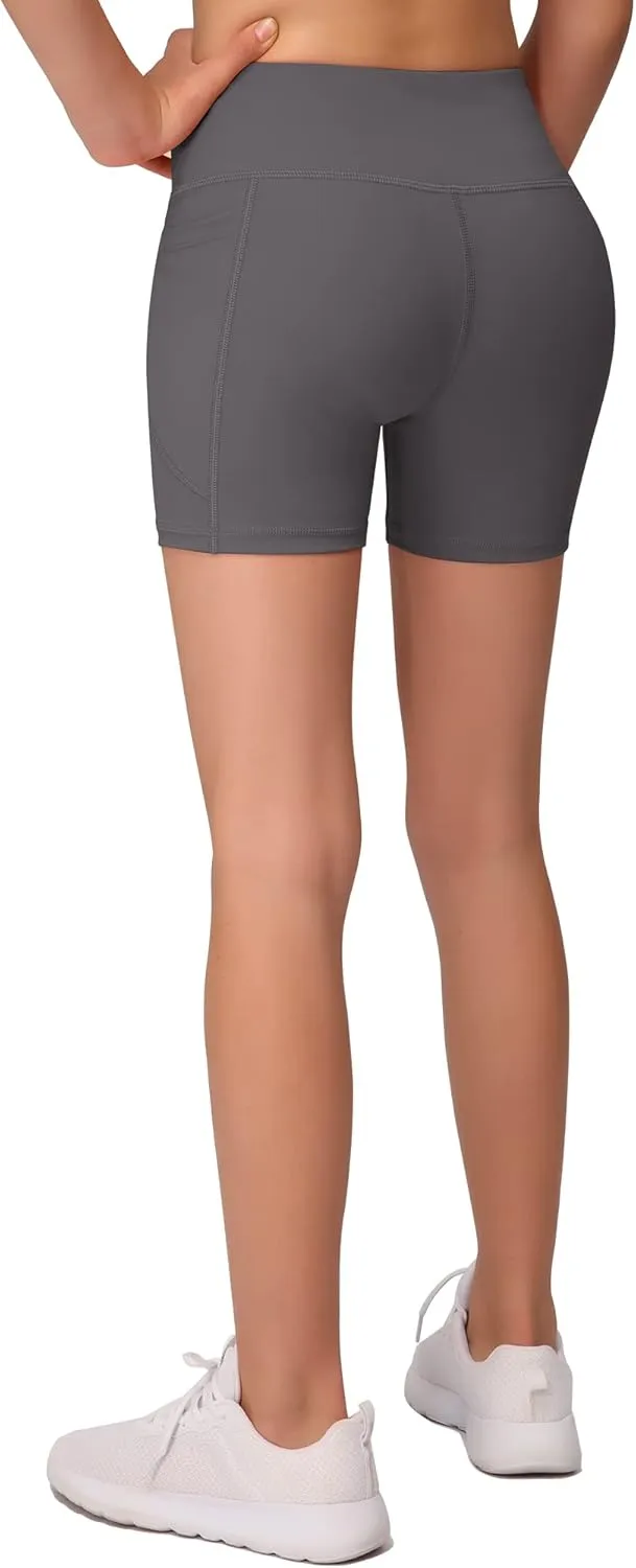 MIRITY Girls' Athletic Biker Shorts with Pockets - Kids Dance Yoga Running Soccer Volleyball Bike Shorts (Pack of 4)