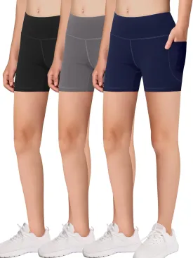 MIRITY Girls' Athletic Biker Shorts with Pockets - Kids Dance Yoga Running Soccer Volleyball Bike Shorts (Pack of 4)