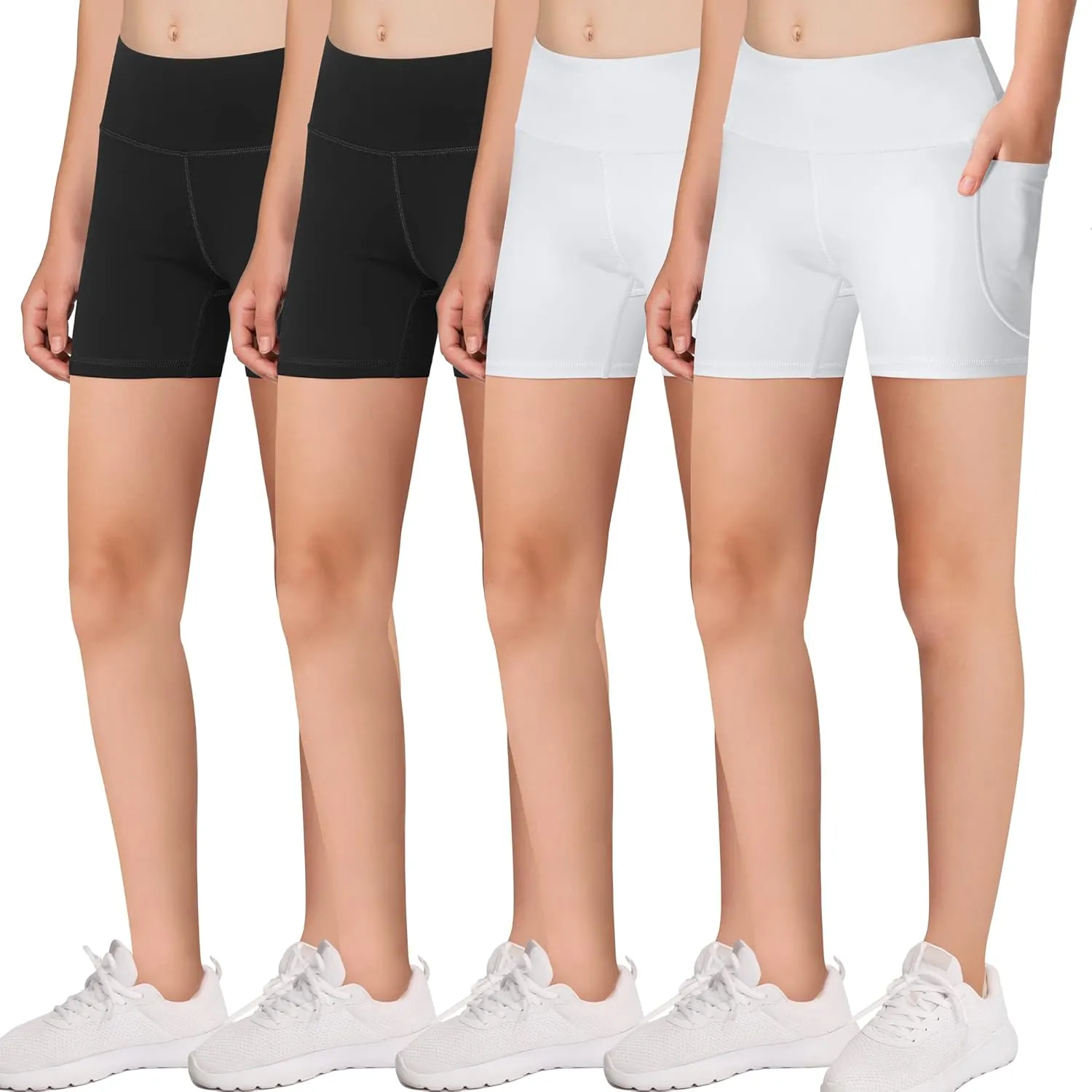 MIRITY Girls' Athletic Biker Shorts with Pockets - Kids Dance Yoga Running Soccer Volleyball Bike Shorts (Pack of 4)