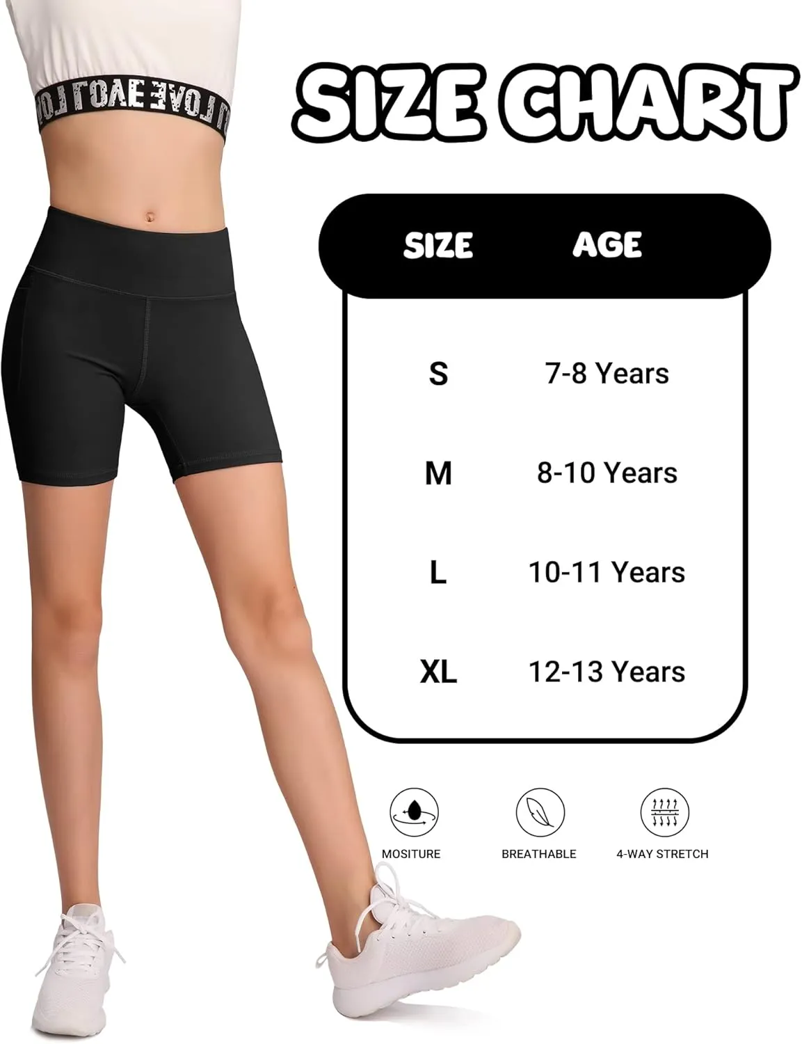 MIRITY Girls' Athletic Biker Shorts with Pockets - Kids Dance Yoga Running Soccer Volleyball Bike Shorts (Pack of 4)