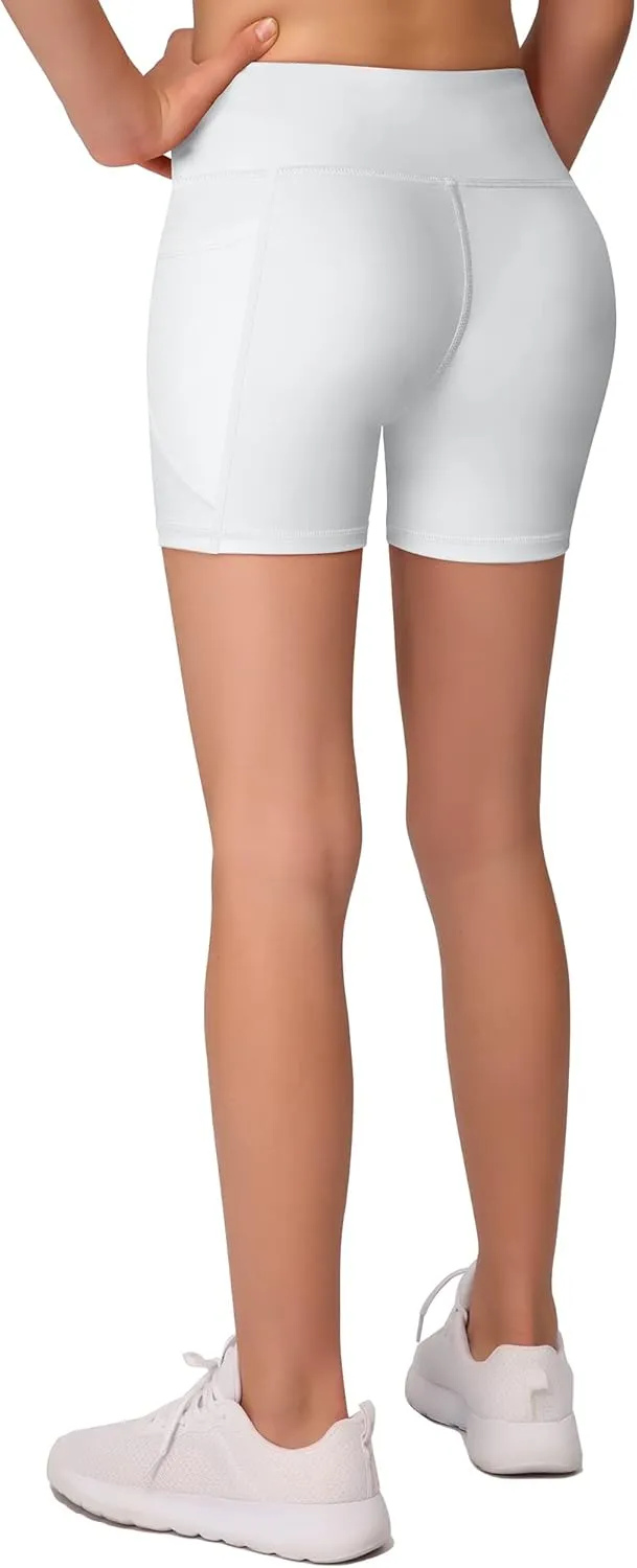 MIRITY Girls' Athletic Biker Shorts with Pockets - Kids Dance Yoga Running Soccer Volleyball Bike Shorts (Pack of 4)