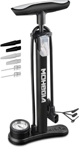 MOHEGIA Bike Floor Pump with Gauge,Air Bicycle Pump Inflator with High Pressure 160 PSI,Fits Schrader and Presta Valve