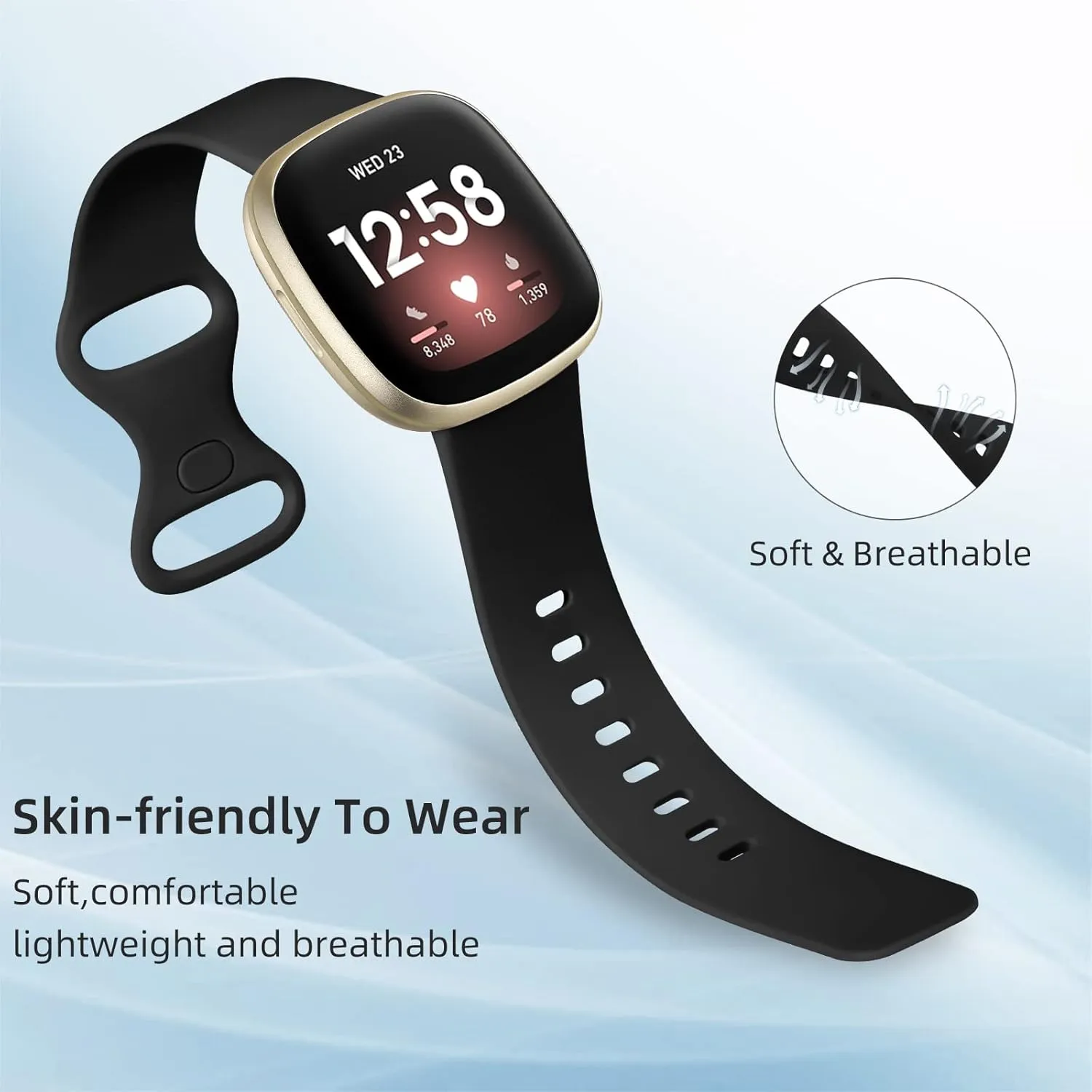 Odbeai Compatible with Fitbit Sense&Sense2 Bands/Versa 3&4 Bands Women Men,Soft Replacement Wristbands Sport Band Strap Accessories for Versa 3&4/Sense&Sense2 Smart Watch(Large, Black)