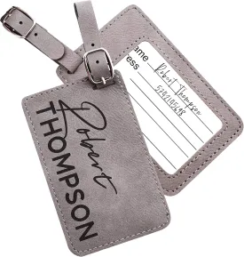 Personalized Leather Luggage Tags Gifts with Engraved Design and Name - Traveler Gifts for Women, Men, Kids - Custom Suitcase Tag for Honeymoon - Gifts for Travelers | Gray
