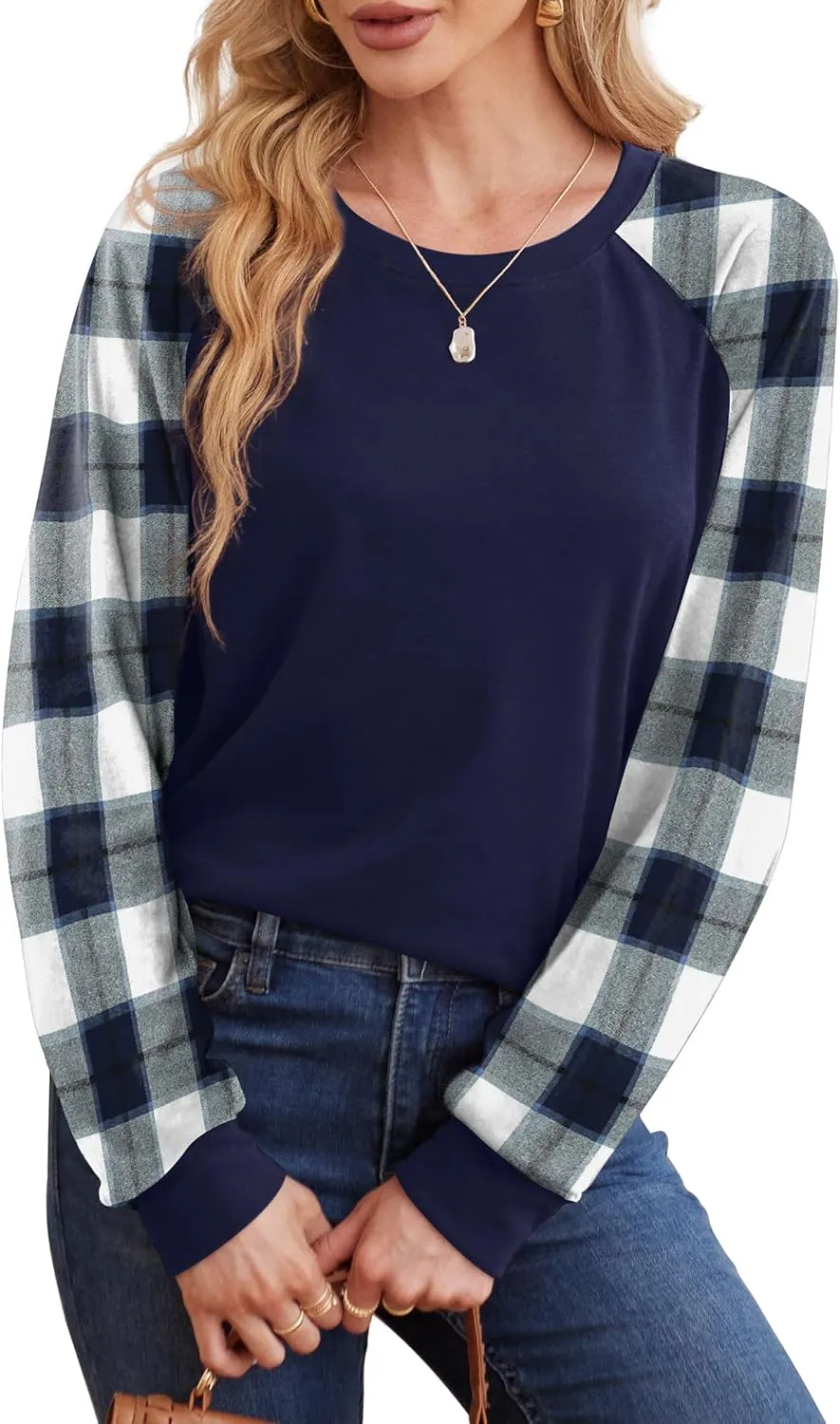 Saloogoe Sweatshirts for Women Crewneck Cable Knit Sleeve Sweaters Lightweight Fashion 2024