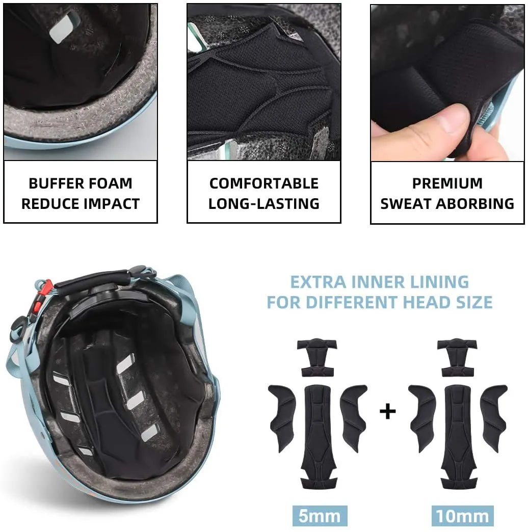 Skateboard Bike Helmet for Kids Youth & Adults with Two Removable Liners for Multi-Sport Scooter Roller Skate Inline Skating Rollerblading