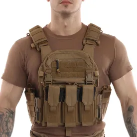 Tactical Molle Vests with Triple mag Pouch and Side Cummerbund Pouches, Quick Release Vests for Men