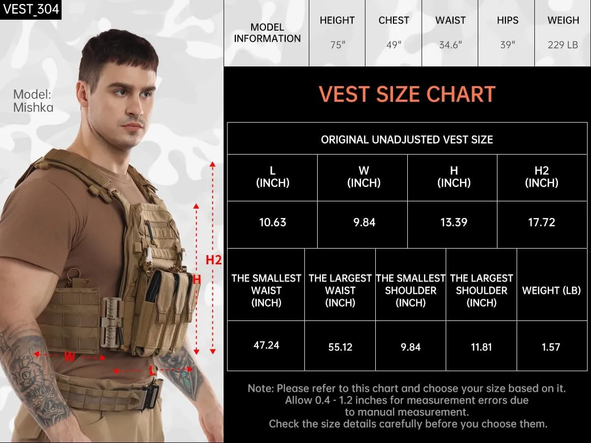 Tactical Molle Vests with Triple mag Pouch and Side Cummerbund Pouches, Quick Release Vests for Men