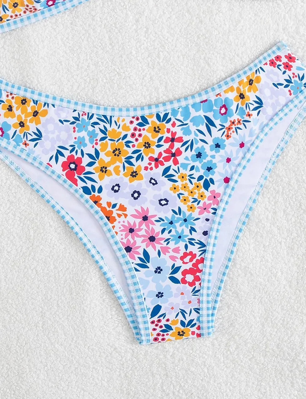 Tainehs Women's Two Piece Bikini Sets O Ring Front Top Ditsy Floral Triangle Swimsuits Cheeky Bathing Suit