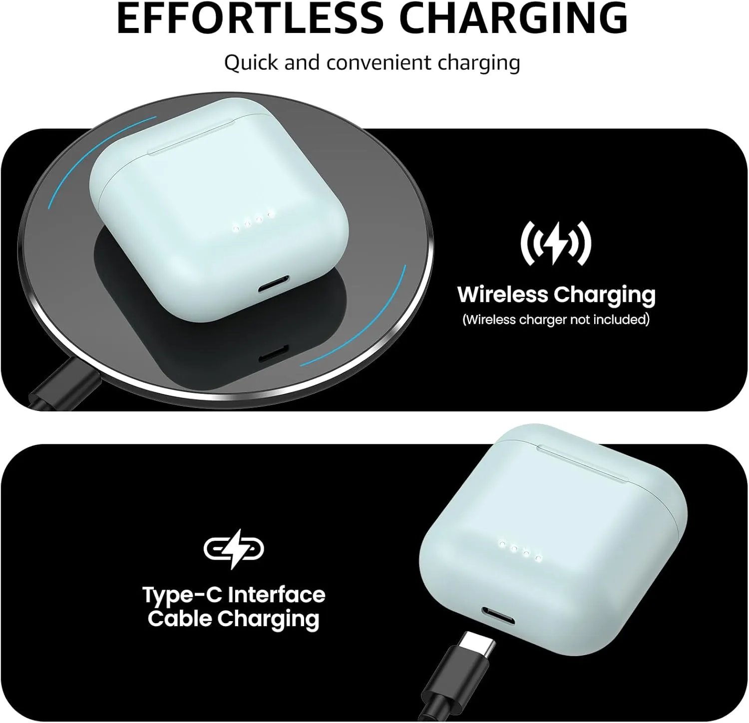TOZO T6 True Wireless Earbuds Bluetooth 5.3 Headphones 50H Long Playtime, Wireless Charging Case, IPX8 Waterproof Stereo Earphones, Built-in Mic Calls, Headset Premium Deep Bass 32 Preset EQs via APP