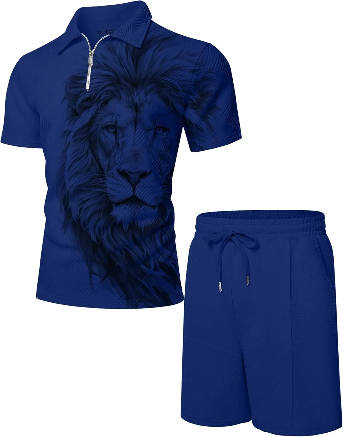 UOUA Mens Summer Track Suits 2 Piece Shorts Sets Short Sleeve Sweatsuit Outfits 1/4 Zip Golf Polo Splicing Striped Shirts