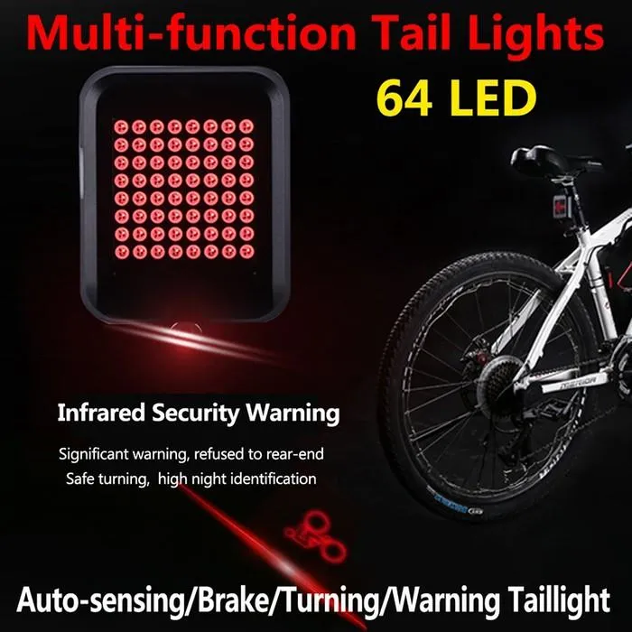 USB Rechargeable Bike Tail Light Smart Bicycle Turn Signal Lights