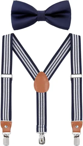 WELROG Child Kids Suspender Bowtie Sets - Y Shape Adjustable Suspender with Silk Bowties Gift Idea for Boys and Girls