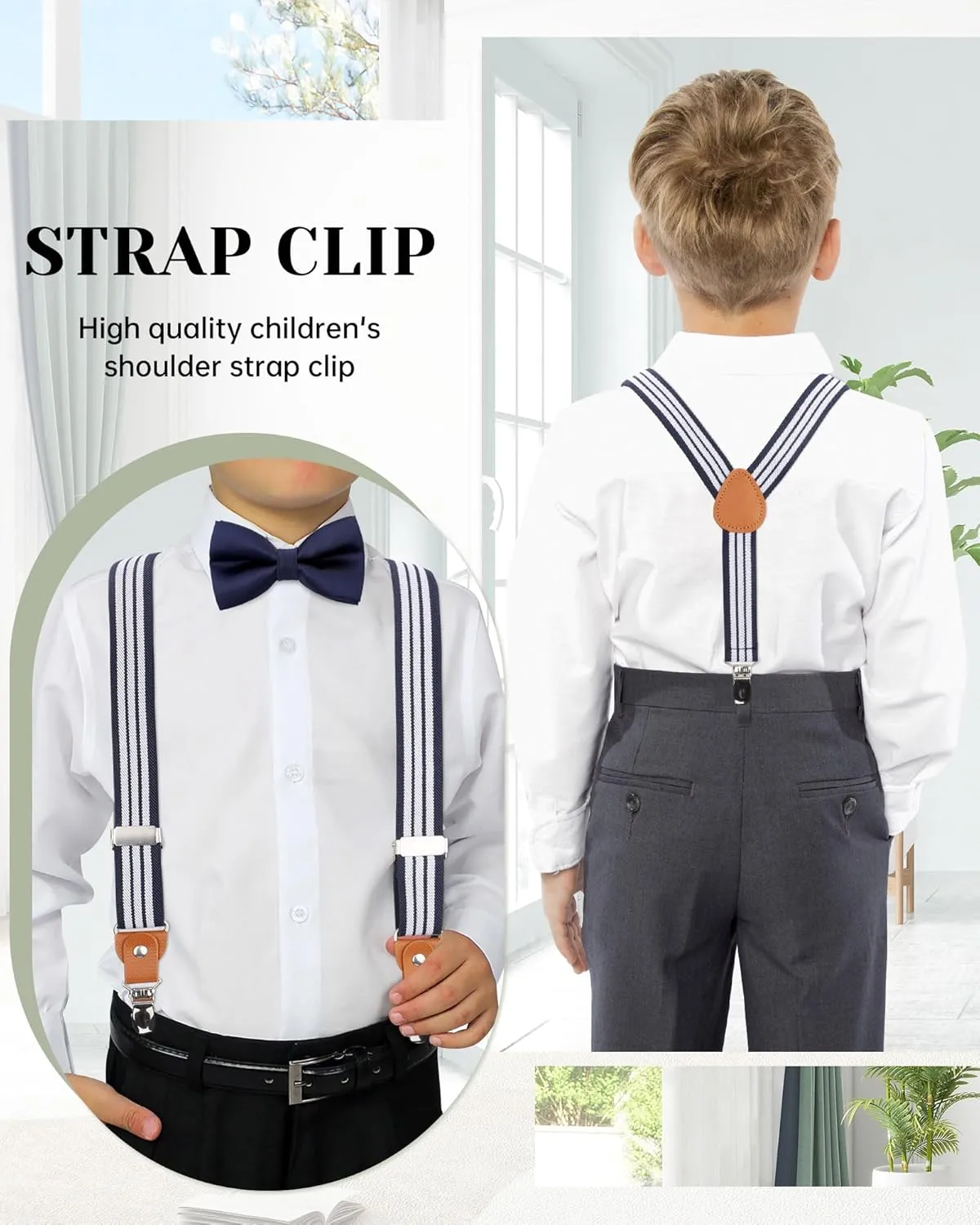 WELROG Child Kids Suspender Bowtie Sets - Y Shape Adjustable Suspender with Silk Bowties Gift Idea for Boys and Girls