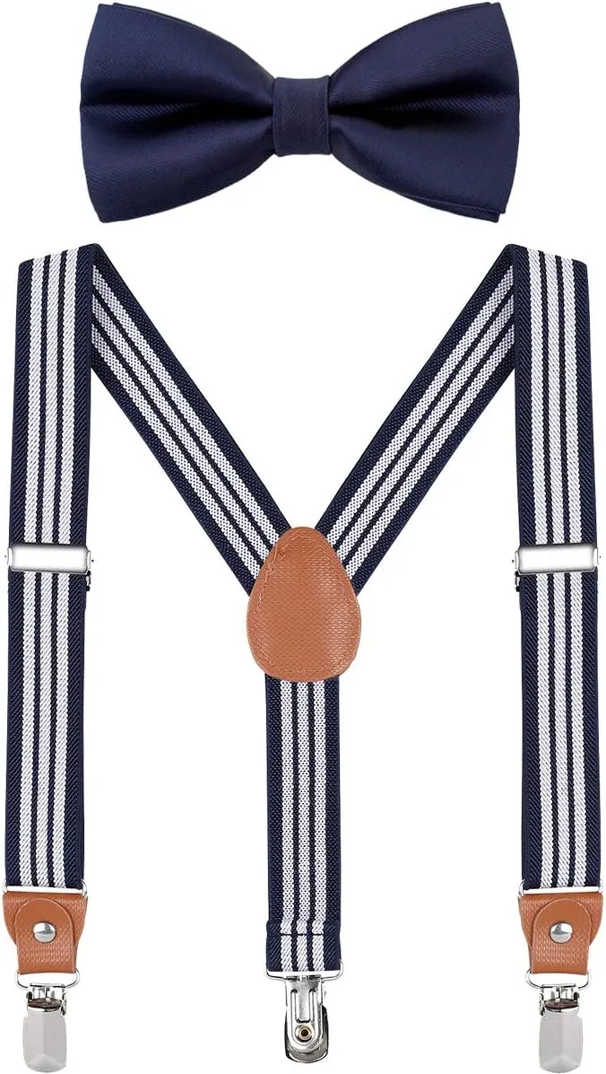 WELROG Child Kids Suspender Bowtie Sets - Y Shape Adjustable Suspender with Silk Bowties Gift Idea for Boys and Girls