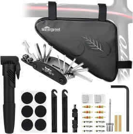 WOTOW Bike Tire Repair Tool Kit, Waterproof Frame Storage Bag & Mini Bike Pump & 11 in 1 Multitool & Bicycle Tyre Lever Patch Portable Repair Tool Accessories Set for Road Mountain BMX Cycling
