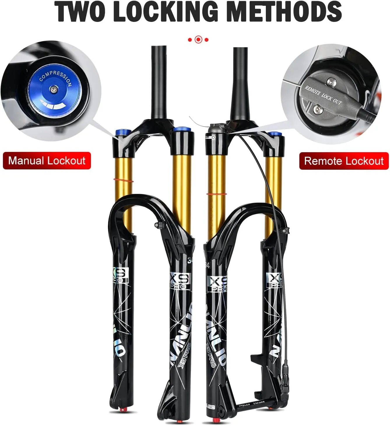 X9 Pro Mountain Bike Suspension Bicycle Front Fork - Adjustable Damping Rebound, 140/160MM Travel, Fits 26/27.5/29 Inches