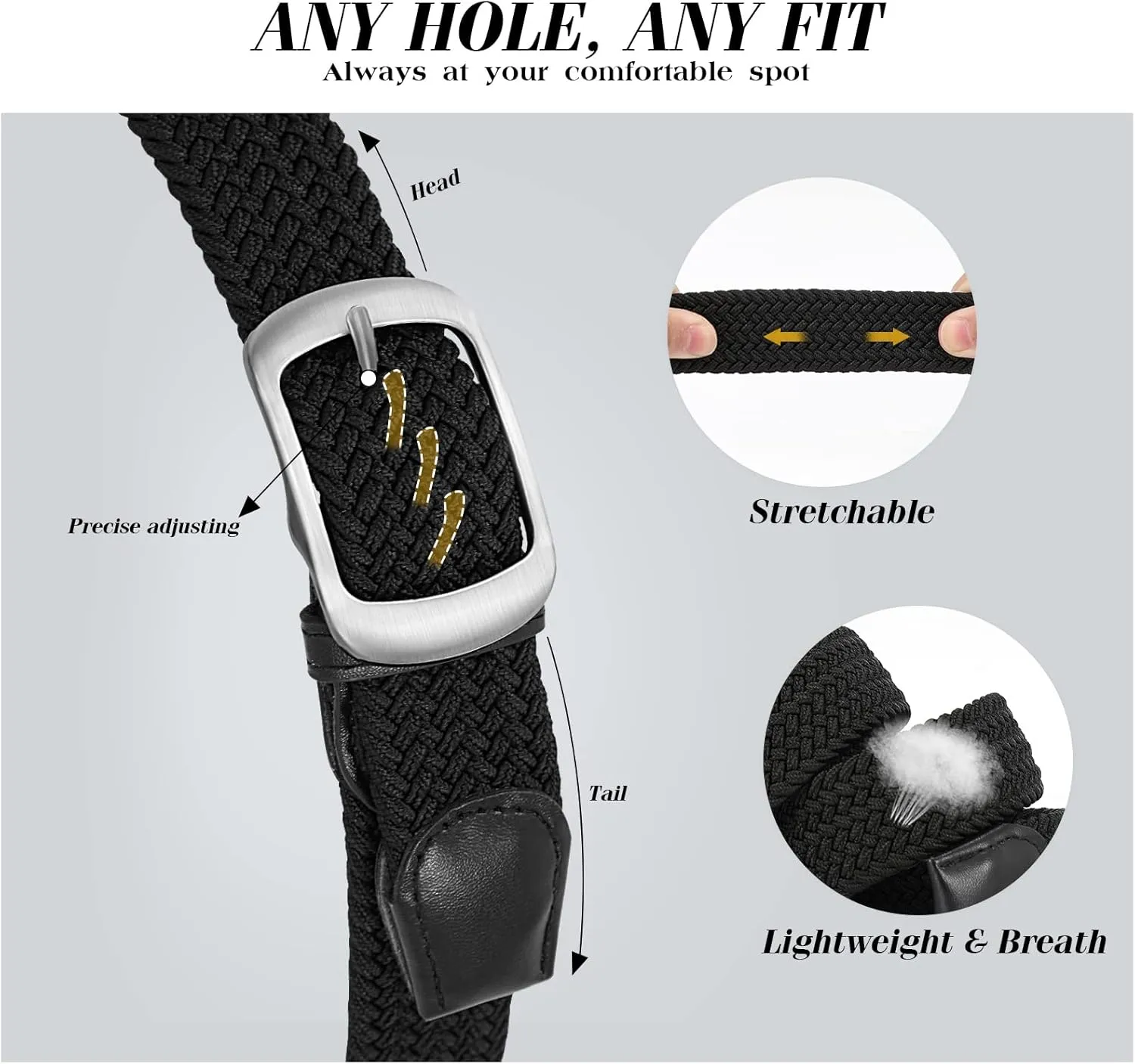 XZQTIVE Braided Belt Stretch Belt for Men and Women Multicolored Woven Golf Belt Elastic Jean Belts