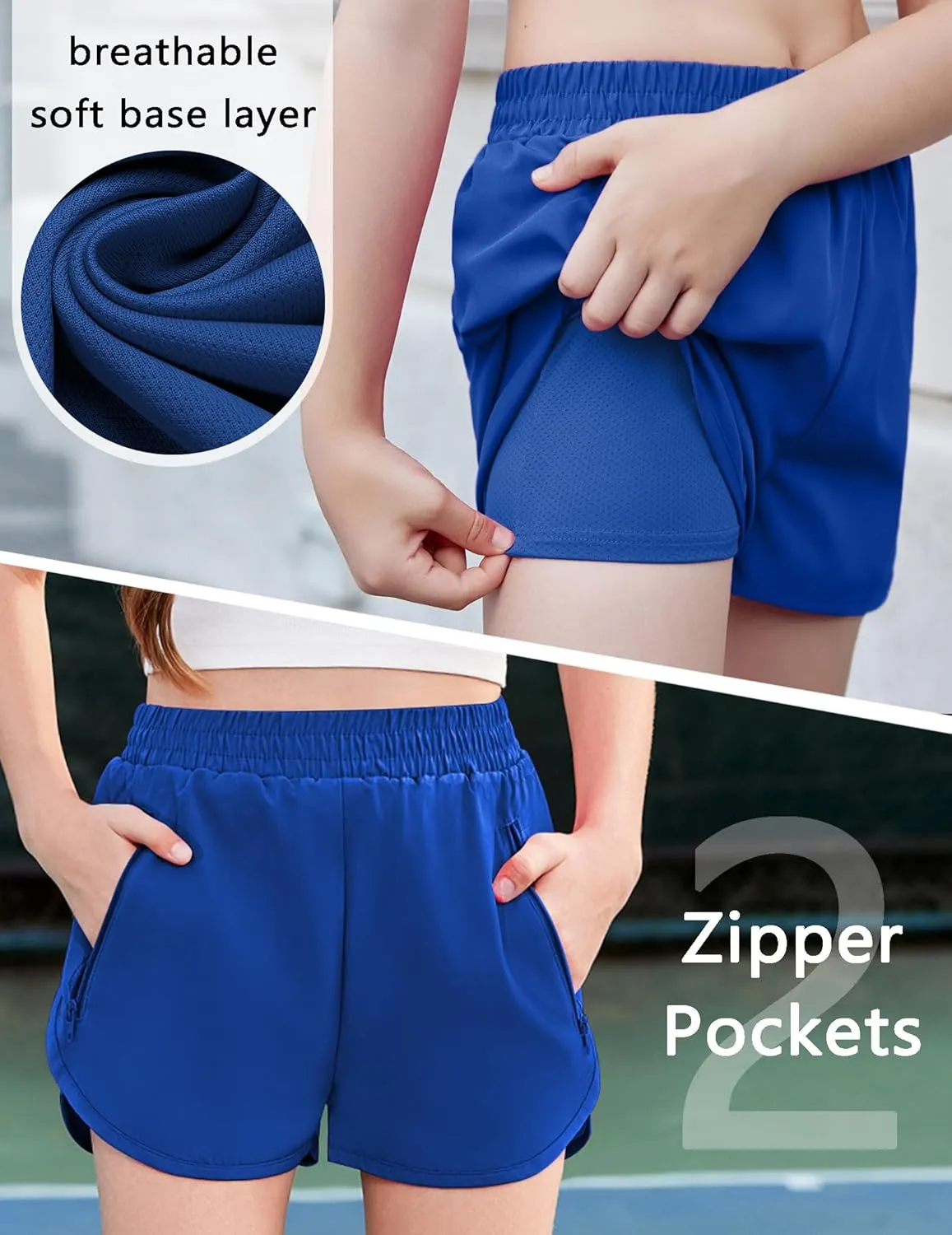 Zaclotre Girls Athletic Shorts with Zipper Pockets 2 in 1 Kid Workout Running Volleyball Soccer Shorts with Liner
